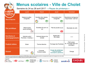 Les menus scolaires : du 3 novembre au 16 décembre 2016