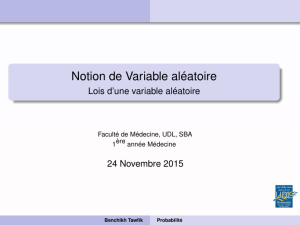 Notion de Variable aléatoire - Lois d`une variable aléatoire