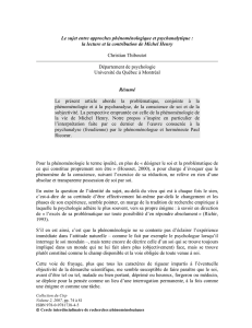 Le sujet entre approches phénoménologique et psychanalytique : la