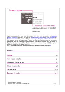 RP Alzheimer, éthique et société n°5 - Mars 2011