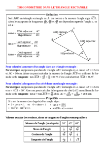 Trigonométrie dans le triangle rectangle.