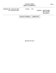 COUR D`APPEL RÔLE D`AUDIENCE Journée d`audience : 3 juillet