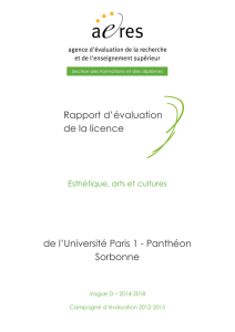 Evaluation de la licence Esthétique, arts et cultures (Université Paris