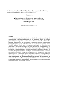 Grande unification, neutrinos, monopoles.