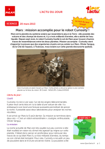 Mars : mission accomplie pour le robot Curiosity