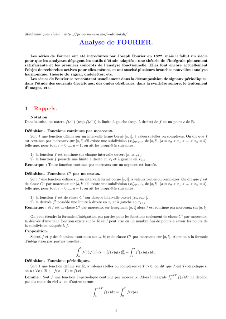 1 Analyse De Fourier