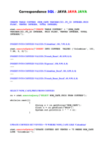 Correspondance SQL / JAVA JAVA JAVA