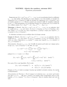 MAT3632 : théorie des nombres, automne 2013 Équations