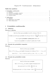 Table des matières 1 Probabilités conditionnelles