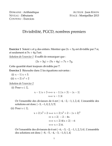 Divisibilité, PGCD, nombres premiers