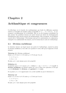 Chapitre 2 Arithmétique et congruences