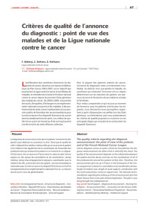 Critères de qualité de l`annonce du diagnostic : point de