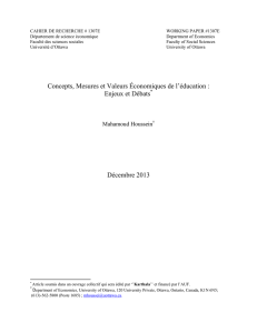 Concepts, Mesures et Valeurs &Eacute;conomiques de l`&eacute;ducation : Enjeux
