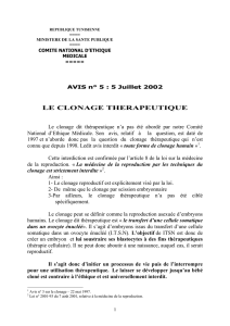Clonage thérapeutique. - Comité National d`Ethique Médicale