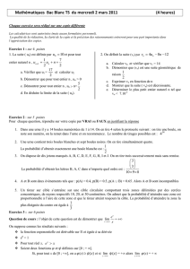 Mathématiques Bac Blanc TS du mercredi 2 mars 2011 (4 heures)