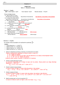 Evaluation n°1 CORRECTION Partie A : Structure de l`atome