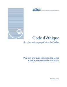 Code d`éthique - Association québécoise des pharmaciens