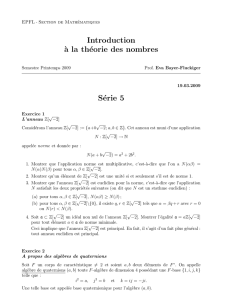 Introduction `a la théorie des nombres Série 5