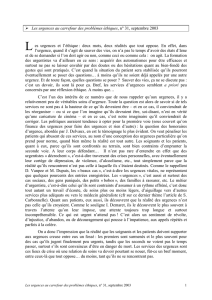 Les urgences au carrefour des problèmes éthiques, n° 31