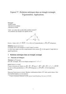 Exposé 37 : Relations métriques dans un triangle rectangle