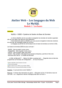 Atelier Web – Les langages du Web Le MySQL