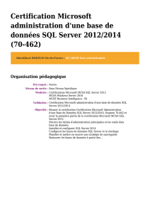 Certification Microsoft administration d`une base de données SQL