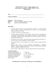 1 PHYSQ 130 LEC A1/EA1 : Ondes, optique et son Examen final