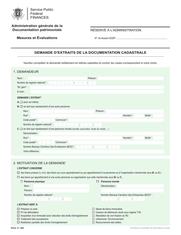 DEMANDE D EXTRAITS DE LA DOCUMENTATION CADASTRALE