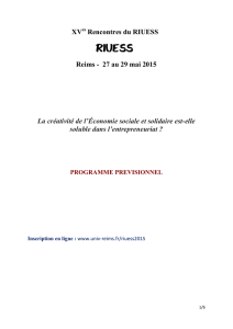 27 au 29 mai 2015 La créativité de l`Économie sociale et solidaire