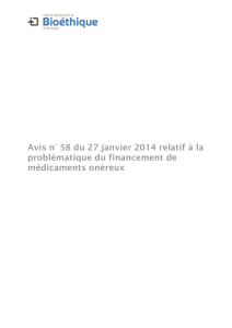Avis n° 58 - financement de médicaments onéreux
