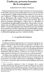 L`embryon, personne humaine dès la conception