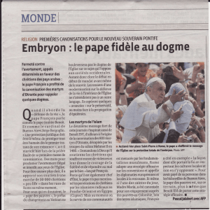 MONDHI Embryon : le pape fidèle au dogme - Cervo