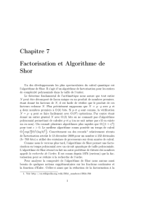 Chapitre 7 Factorisation et Algorithme de Shor