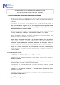 Version 1, mai 2015, service qualité INFORMATION DU PATIENT