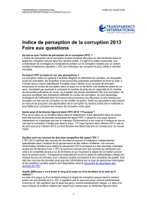 Indice de perception de la corruption 2013 Foire aux questions