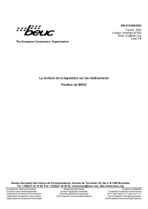 La révision de la législation sur les médicaments Position du BEUC