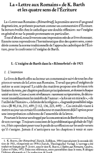 La « Lettre aux Romains » de K. Barth et les quatre sens de l`Ecriture