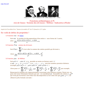 Fonctions arithmétiques et Pi r(n) de Gauss / Somme des diviseurs