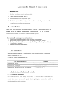 La syntaxe des éléments de base de java