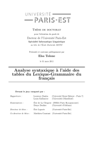 Analyse syntaxique à l`aide des tables du Lexique