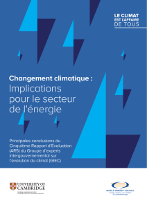 Changement climatique: Implications pour le secteur de l`énergie