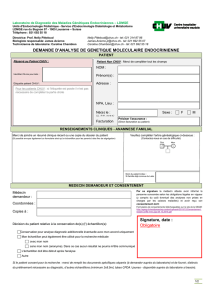 DEMANDE D`ANALYSE DE GENETI NALYSE DE GENETIQUE