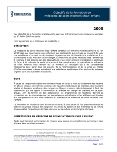 Objectifs de la formation en médecine de soins intensifs chez l`enfant