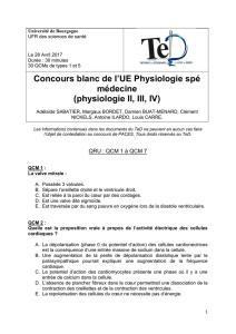 Concours blanc de l`UE Physiologie spé médecine