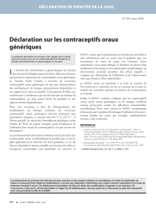 Declaration sur les contraceptifs oraux generiques