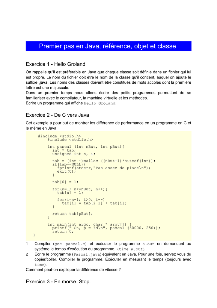 Premier Pas En Java Reference Objet Et Classe