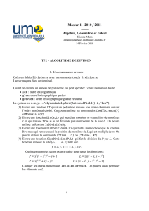 Master 1 - 2010 / 2011 —— Algèbre, Géométrie et calcul