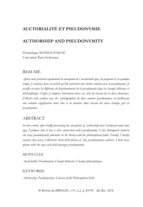 AuctoriAlité et pseudonymie Authorship And pseudonymity ReSuMÉ