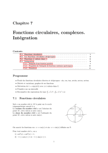 Fonctions circulaires, complexes. Intégration