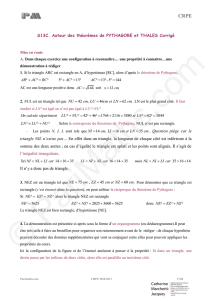 S13C. Autour des théorèmes de PYTHAGORE et THALES Corrigé